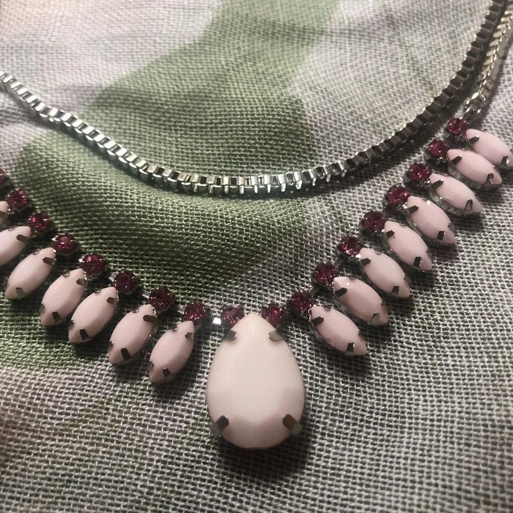 Vintage beautiful light pink gemstones‎ double layer choker necklace